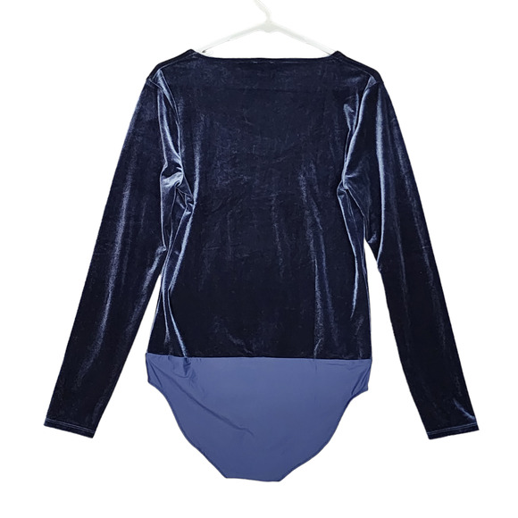 J Crew Jeans Bodysuit Velour Large Navy Blue Long Sleeve - Picture 2 of 10